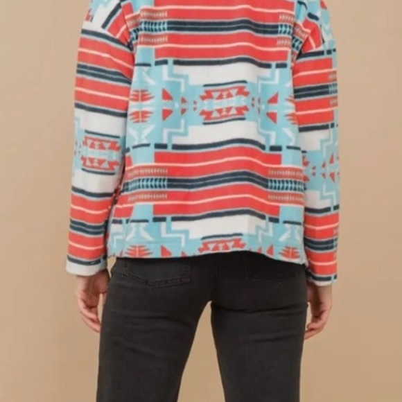 Patterned Women's Jacket with Red and Blue Accents - Picture 6 of 11